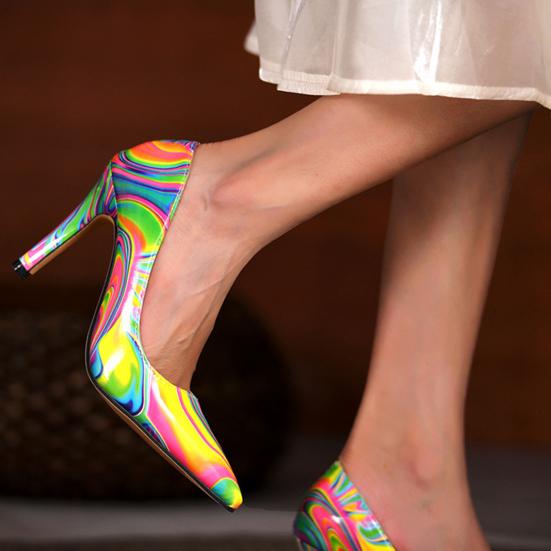 Women's Pointed Pumps Colorful High Heel Slip-On Wedding Shoes Thin Heels Bridal