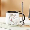 Ceramiczny kubek z kotem, z pokrywką i łyżeczką