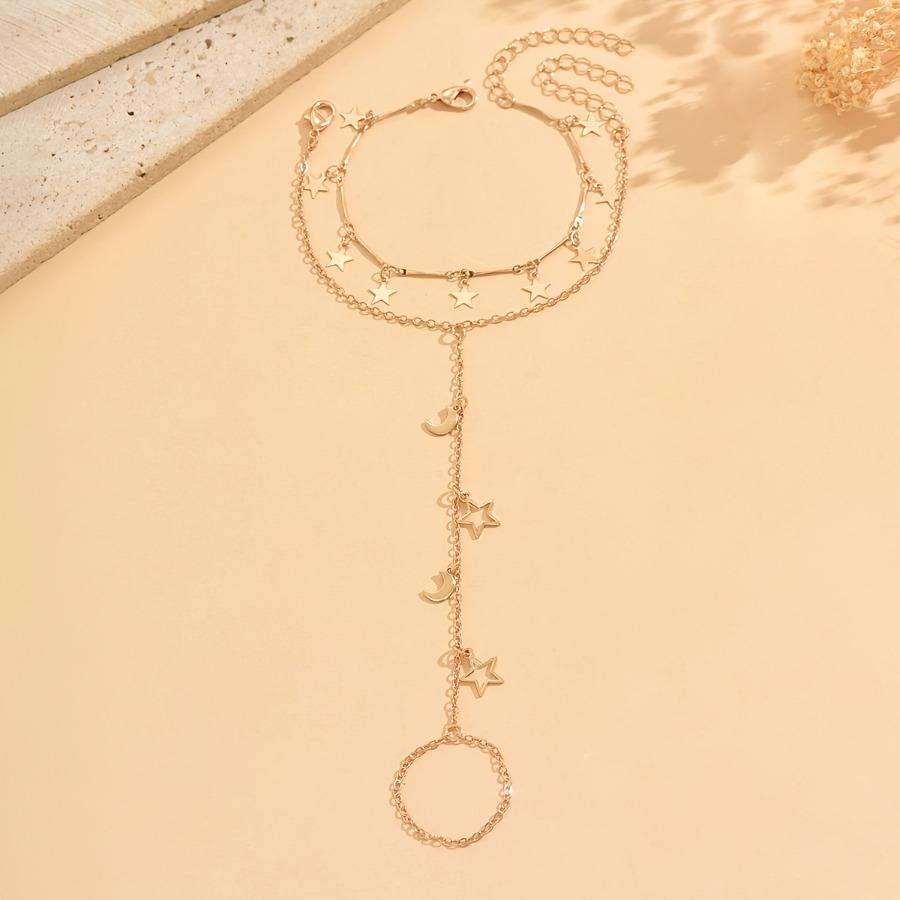 2pcs Golden Layered Bracelet with Moon Star Charms Dream Style Women's Daily & Casual Wear for Women Ideal Birthday & Best Friend Gift