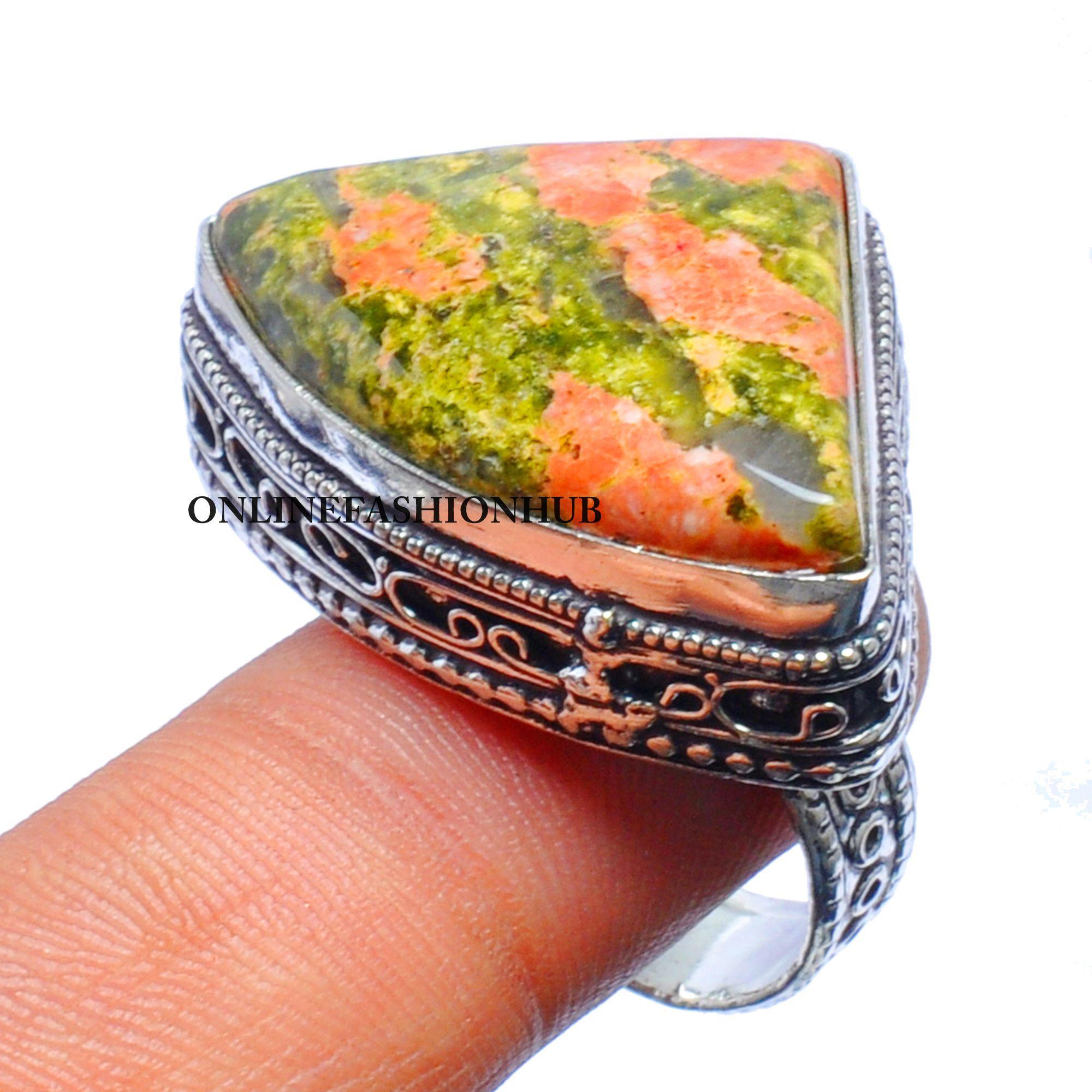 

Винтажное кольцо Unakite Jasper Gemstone из стерлингового серебра 925 пробы VRI-R65