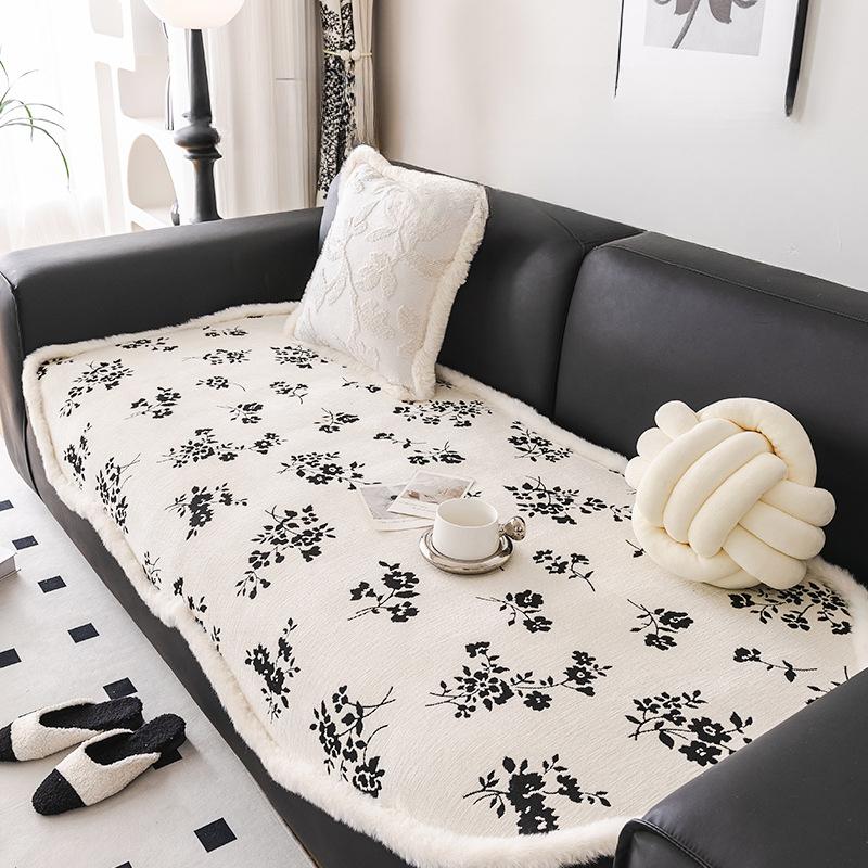 Nordischer Pastoralstil Blume Tausendförmig Sofakissen Chenille Kratzfest Sofahandtuch Überwurf Stoffkissen