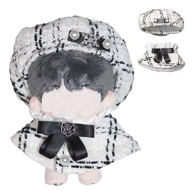 Set Beretă și Pelerină din Tweed pentru Păpuși de 10cm, Alb, Poncho, Pălărie, Pelerină și Șal, Model Carouri [Folosit]