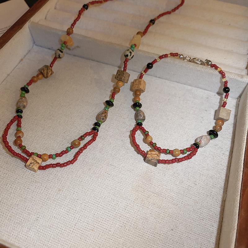 Melad Coffee Colored Tiger Eye Stone Bead Necklace, Niche Retro Collarbone Chain, Personalized and Fashionable Design Accessory