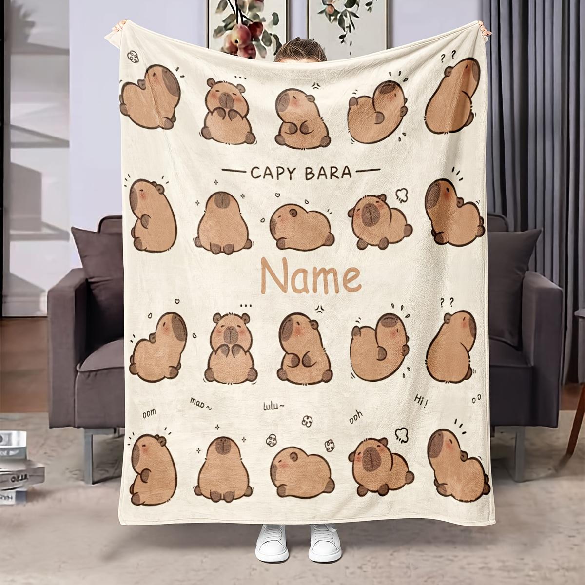 Personalized Capybara Plush Blanket Cozy All Season Throw Blanket for Bed Sofa Travel Nap 75X95CM