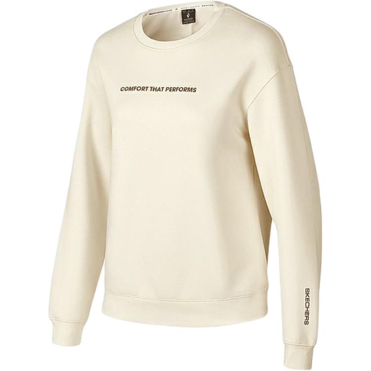 Skechers Basic Sports Series Logo Pattern Outdoor Casual Crew Neck Pullover Knit Long Sleeve Sweatshirt Women sweatshirt Pearl-White P424W051-02EP L