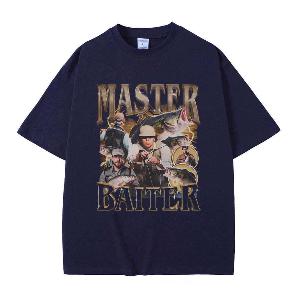 Master Baiter Fisch Angeln Lustiges Meme T-Shirts Herren Damen Lässig Vintage Baumwolle Kurzarm Übergroßes T-Shirt Streetwear Unisex