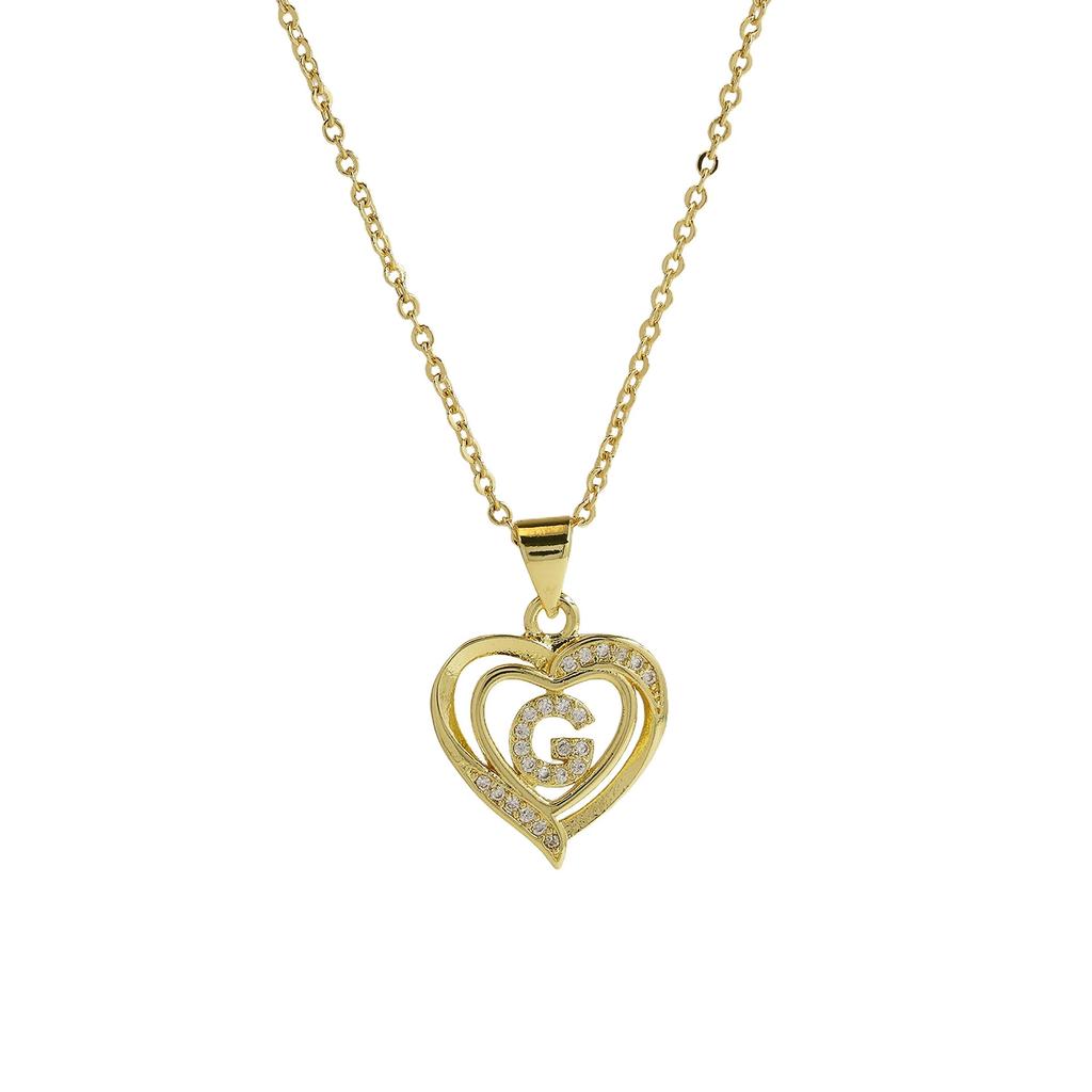 A-Z English Letter Initial Necklace 18K Gold Plated Necklace Micro Setting Zircon Heart Necklace for Women