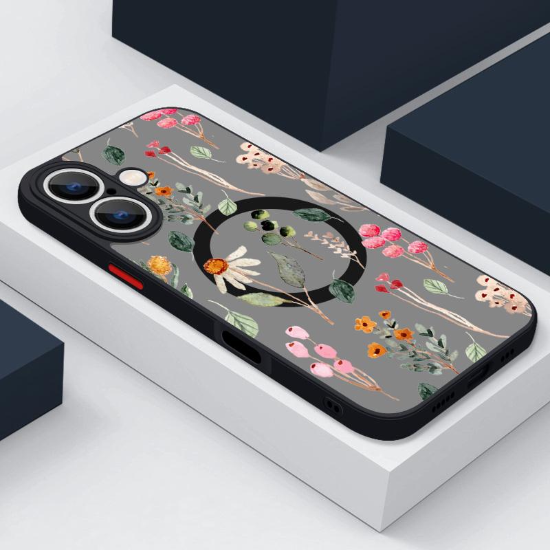 

Для iPhone 16 Pro Max 15 14 Plus 13 12 Mini 11 7 8 для Magsafe Ударопрочный цветочный узор Мягкие края Прозрачный акриловый жесткий чехол iPhone 16 чёрный