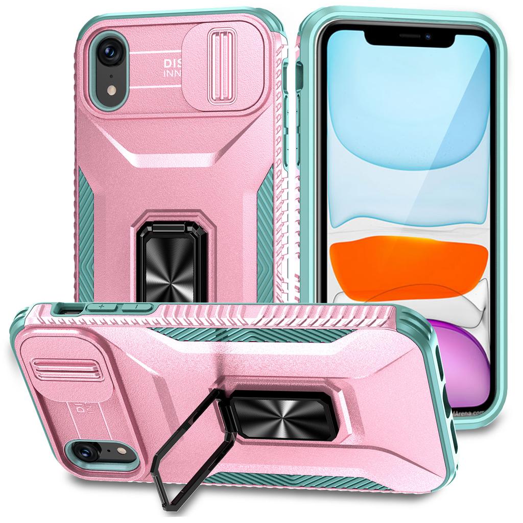 For iPhone XR Case TPU+PC Ring Kickstand Phone Cover Support Magnetic Car Mount -  Black