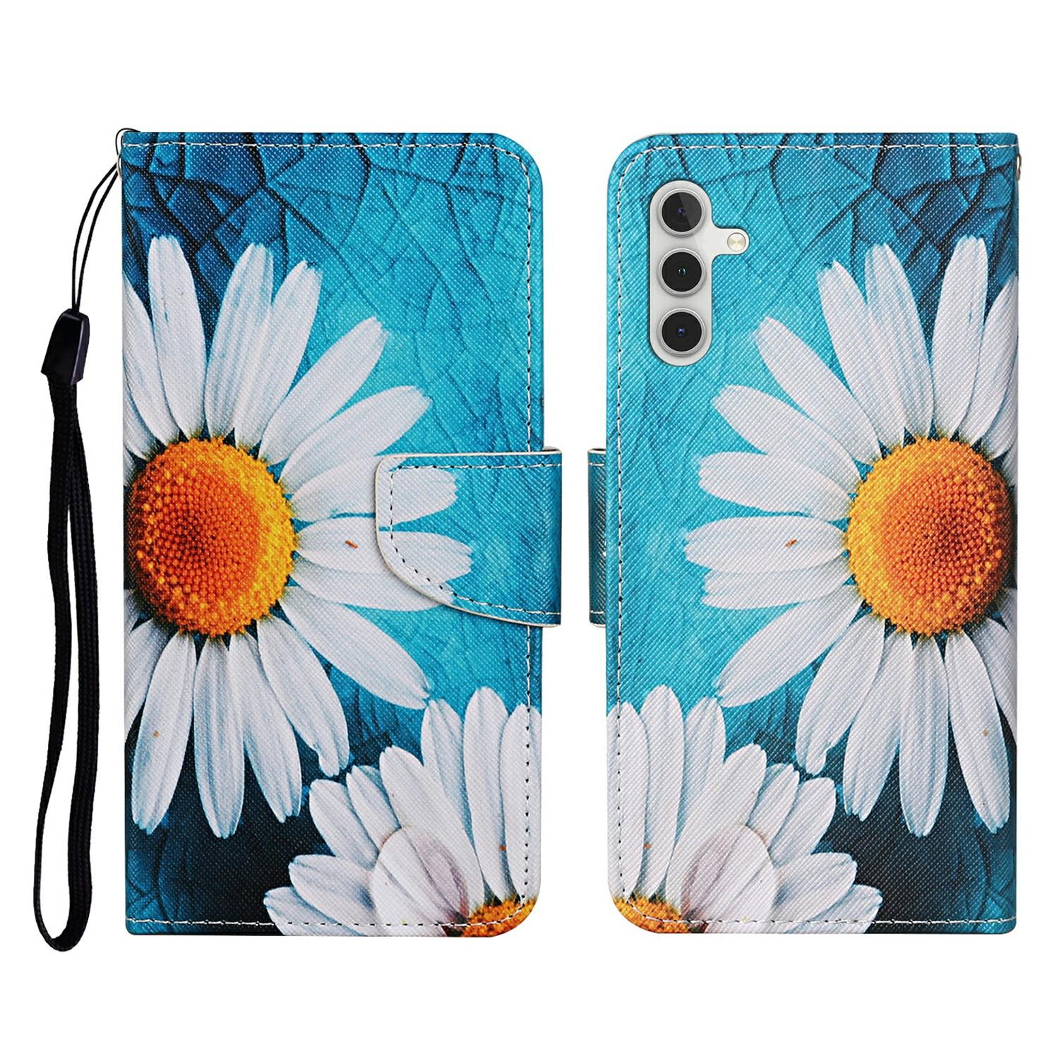

For Samsung Galaxy A56 5G Case Pattern Printing Protective Leather Folio Phone Cover with Wrist Strap Large Chrysanthemum