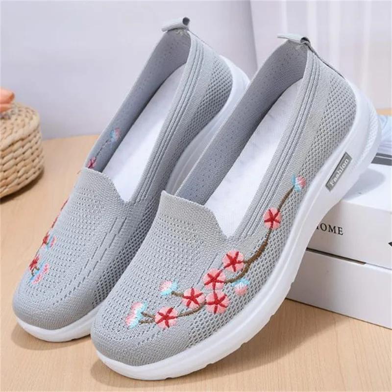 Chaussures Femme Baskets Mesh Respirant Floral Confort Mère Doux Couleur Unie Chaussures Femme Chaussures Légères pour Femmes