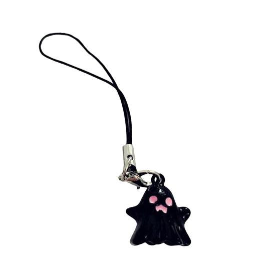 

Keychain Pendant Cartoon Ghost Shape Halloween Party Phone Pendant with Lanyard Backpack Accessories чорний