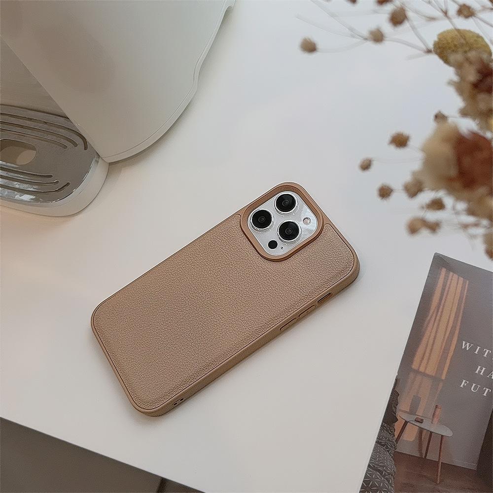 High-end khaki color suitable for Apple 17 phone case iPhone 16 Pro Max autumn and winter leather 11 solid color 13 hard 14