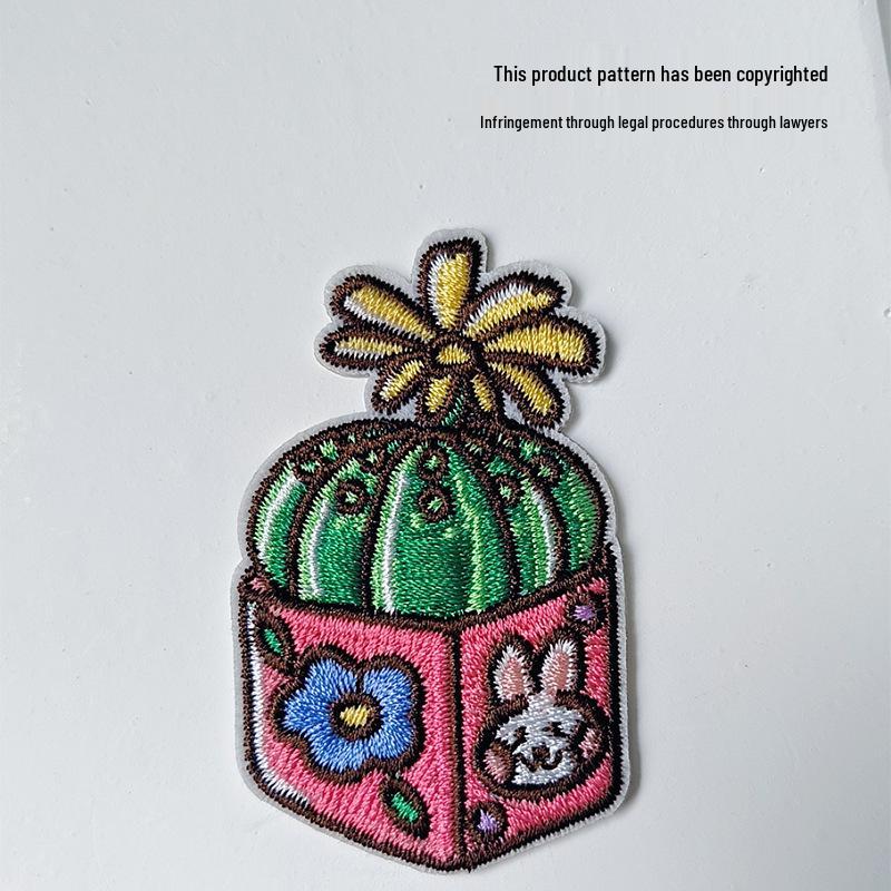 Cactus Cartoon Embroidery Patch: Self-Adhesive, Small Plant Design for Clothing Repair