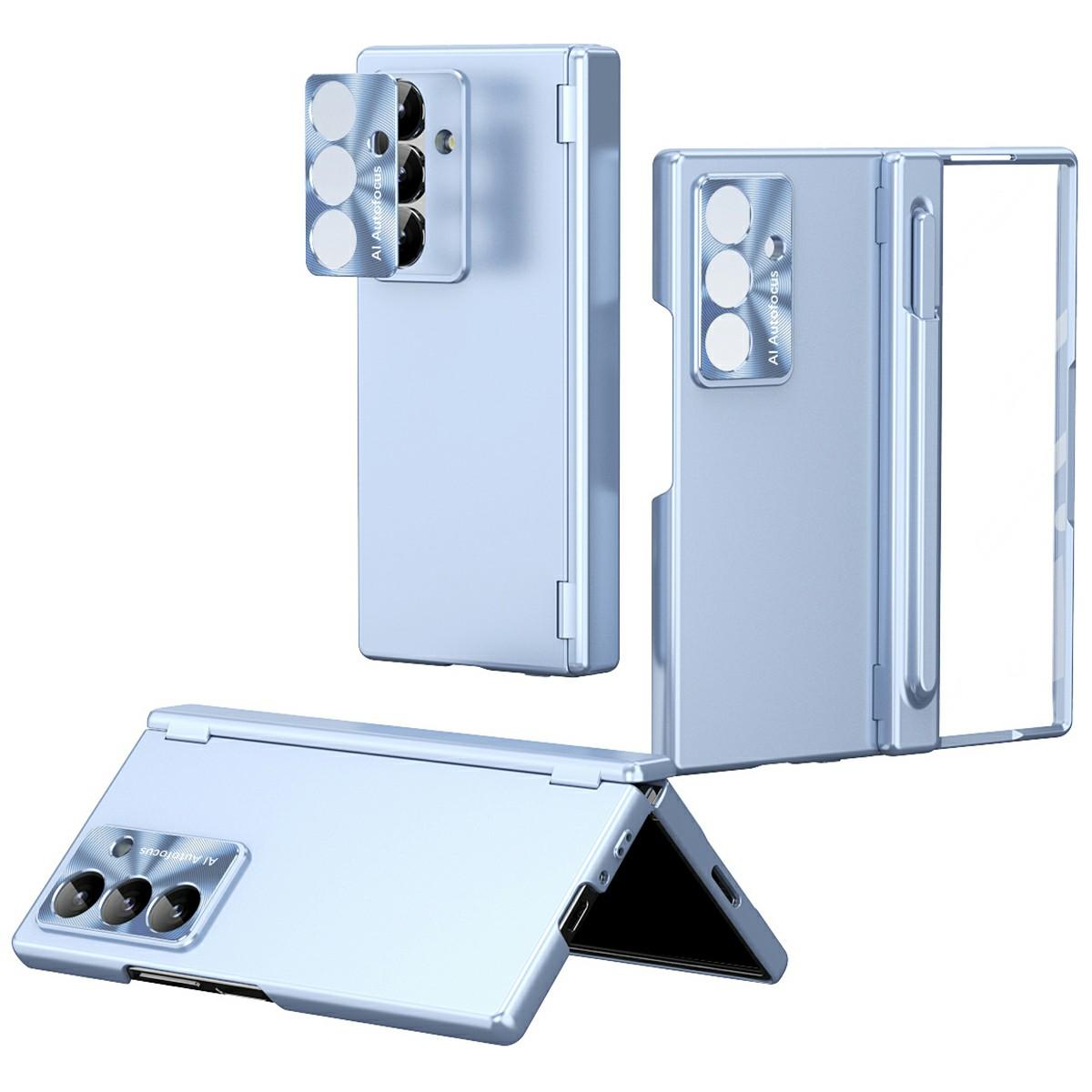 

Чехол для Samsung Galaxy Z Fold7 5G, гальванизированный ПК, с двойным шарниром, чехол для телефона с защитной пленкой из закаленного стекла/стилусом Blue