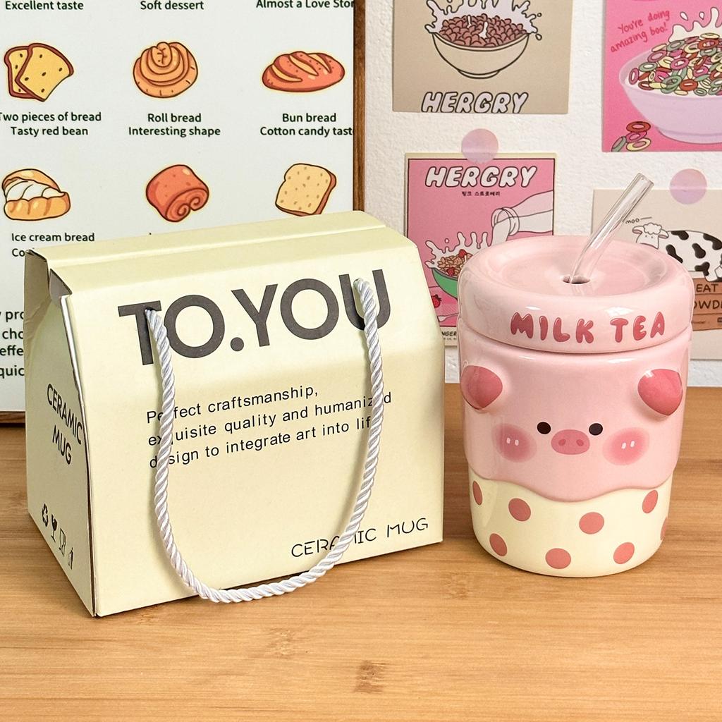 Ceramic Straw Cup Souvenir Gift for Girls Water Cup High Looking Mug Office Cup Home Couple Cup Men