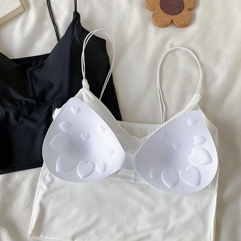 Ice Silk Shoulder Strap Vest with Chest Pad - Girl's Comfortable Camisole for Summer