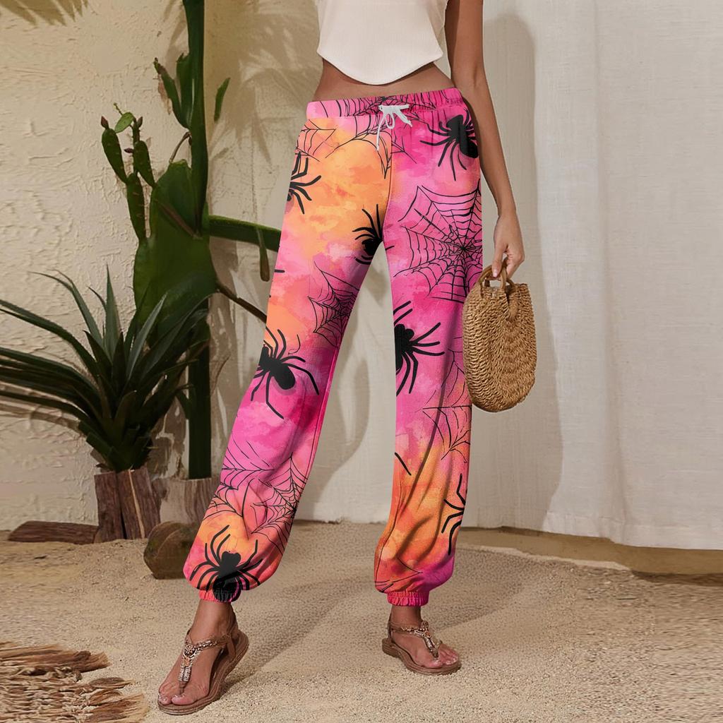 Women's Halloween Print Joggers with Drawstring Elastic Waistband and Cuffed Hem for Casual Everyday