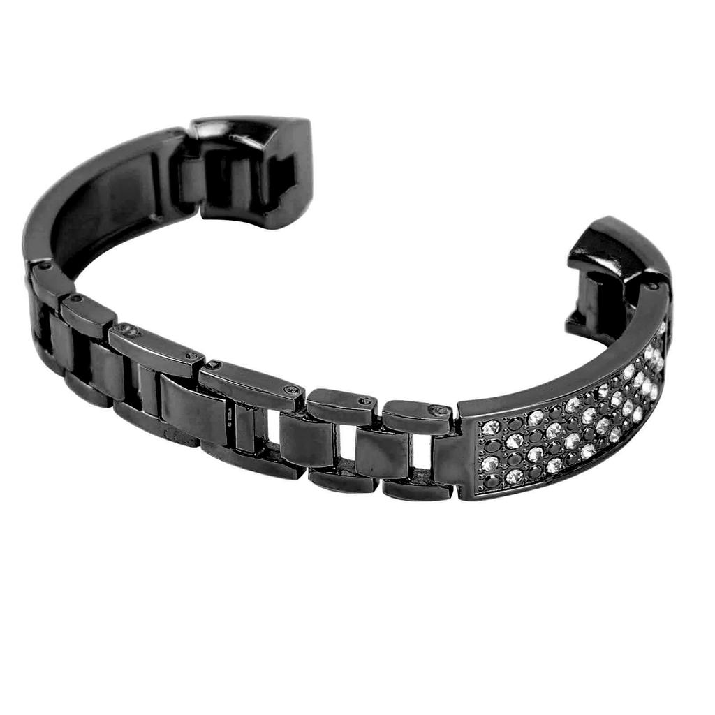 Stainless Steel Bracelet Women Inlay Rhinestones Wristband Wrist Decoration for FitbitBlack