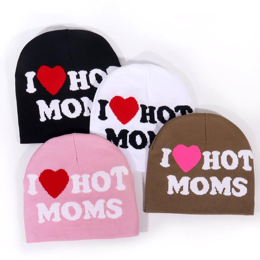 Hot I Moms Letter Pattern Knit Hat For Winter Outdoor Warm Cap Gift Fashion