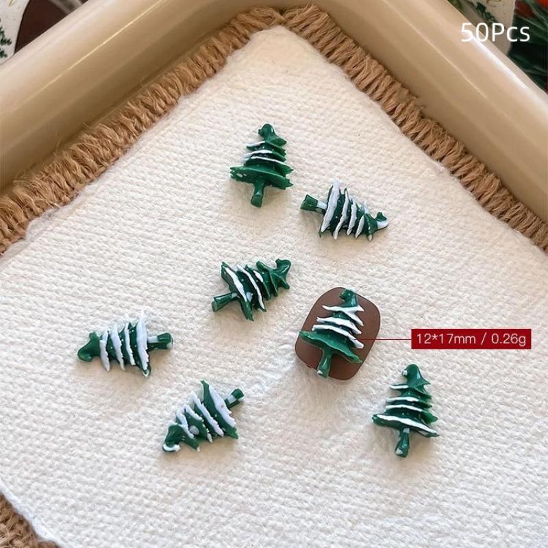 18/50Pcs Creative Realistic Gold Silver Christmas Tree Resin Nail Charms Resin Stereo Nail Art Decorations Diy Nails Accessories