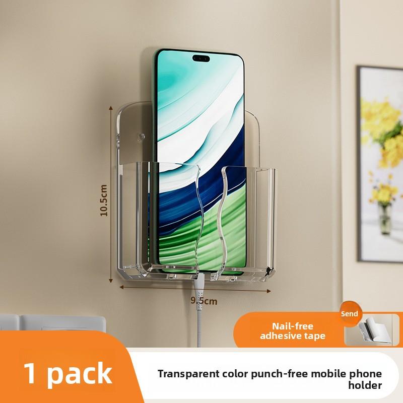

1 шт. Клейкая подставка для зарядки мобильного телефона, настенная, без перфорации, прикроватная, ленивая полка для хранения, многоцелевая полка 1PCS прозрачный