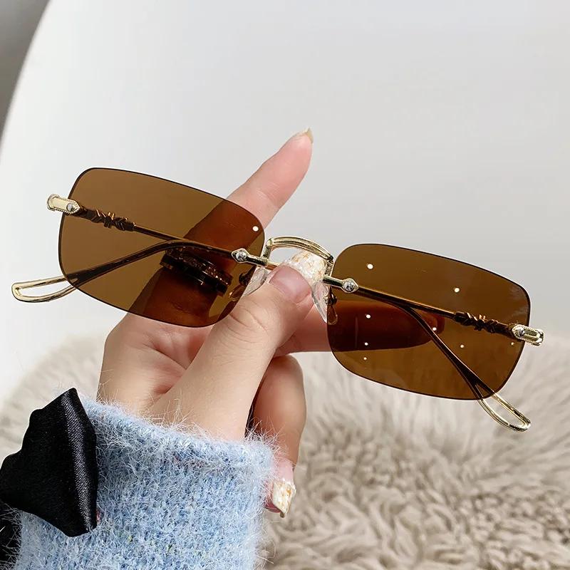 Metal Rectangle Sunglasses Woman Trendy Styley UV400 Rimless Design Ocean Lenses Sun Eyeglasses Classic Vintage Eyeglasses