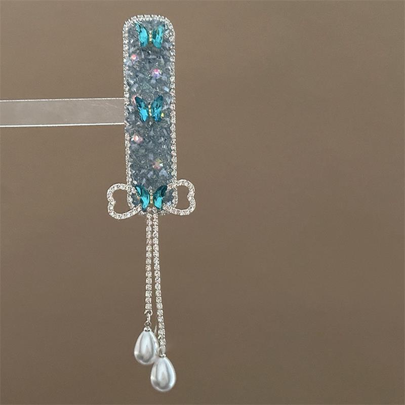 Blue Bow Pearl Tassel Hairpin Side High Sense Fashion Exquisite BB Clip Versatile Hair Accessories