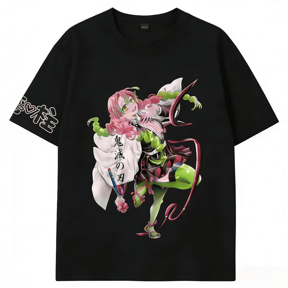 Demon Slayer Mitsuri Kanroji Pure Cotton Tshirt 2026 Summer Anime Printed Loose American Casual Parent Child Short Sleeve Top