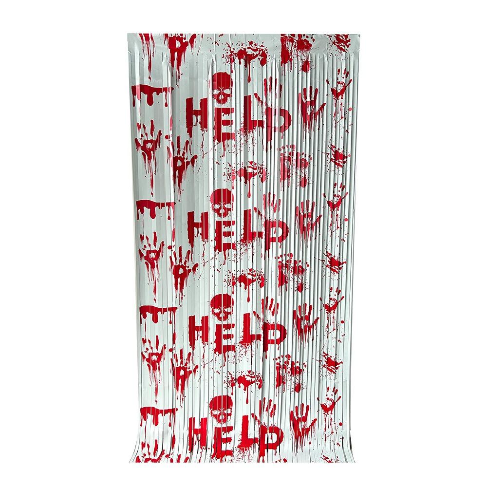 Bloody Handprint Halloween Tinsel Curtain 2M Scary Background Wall Tassel Ghost Festival Decor