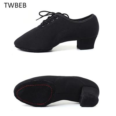 Chaussures de danse modernes pour femmes Chaussures en toile pour la danse latine/le tango/la salle de bal Semelles en caoutchouc/souples Talons bas Chaussures de danse pour femmes Noir