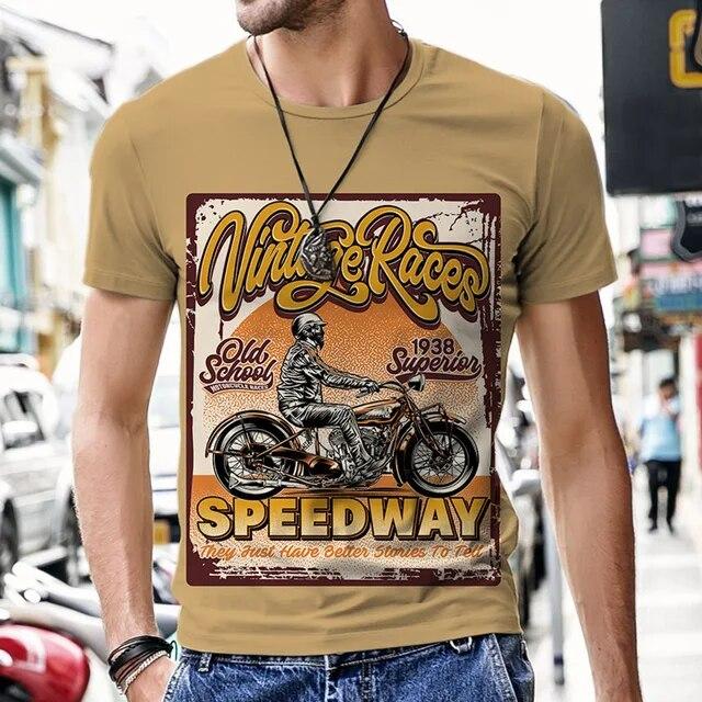 T-Shirts For Men 3D Prints Vintage Motorcycle Graph Casual Plus Size Short Sleeve Top Y2k Fashion Streetwear Men's Clothing Tees