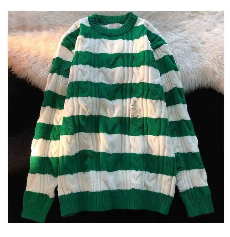 Retro Pruhovaný Unisex Svetr pro Muže a Ženy - Trendy Podzimní/Zimní Volný Pletený Design.