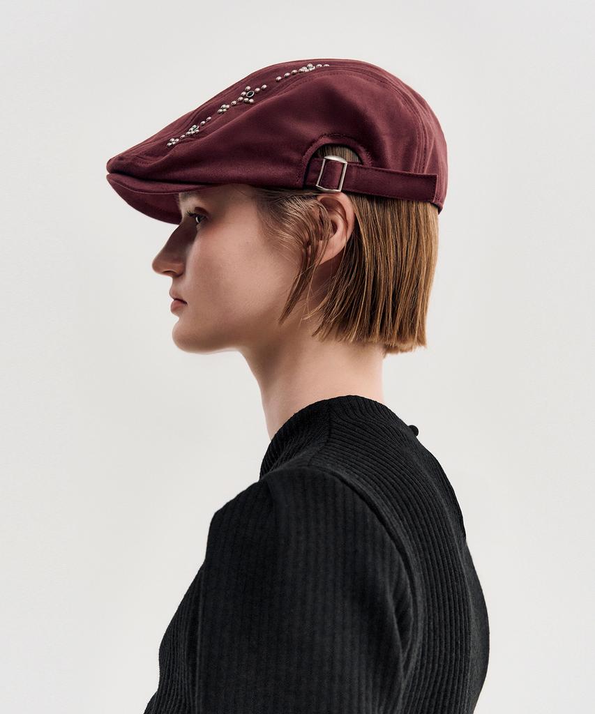 Kimjisu Studded Suede Hunting Cap _ Burgundy