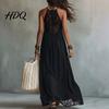 Boho Chic Clothing Women's Sheer Lace Halter Maxi Dress Sleeveless Floral Beach