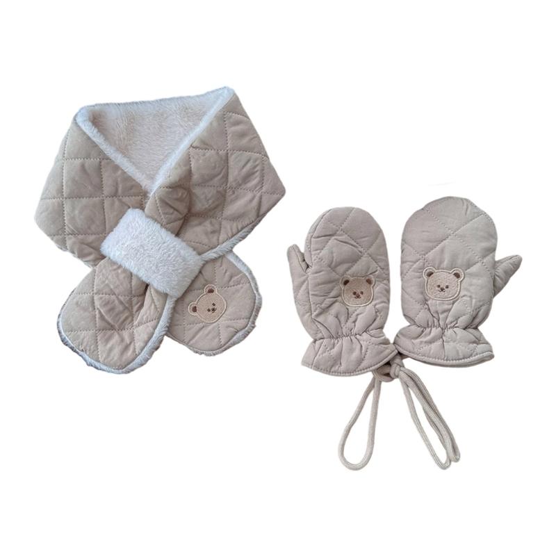 

Infant Crosses Neck Scarf With Attached Mittens 2PCS Cotton Combo For Newborns To Toddler Safe Seamless Design бежевый