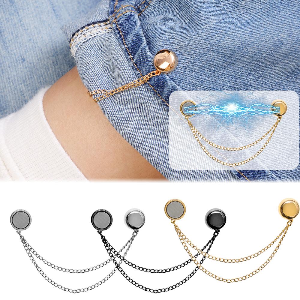 3pairs Sliver Magnetic Adjustable Trouser Legs Clips For Pants Pin Retractable Fixed Leg Pants Loose Button For Jeans Cardigan