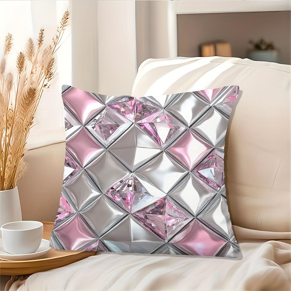 Grey Pink Geo Double-Sided Decorative Pillowcase, Modern Abstract Minimalist Cushion Cover For Living Room Decor