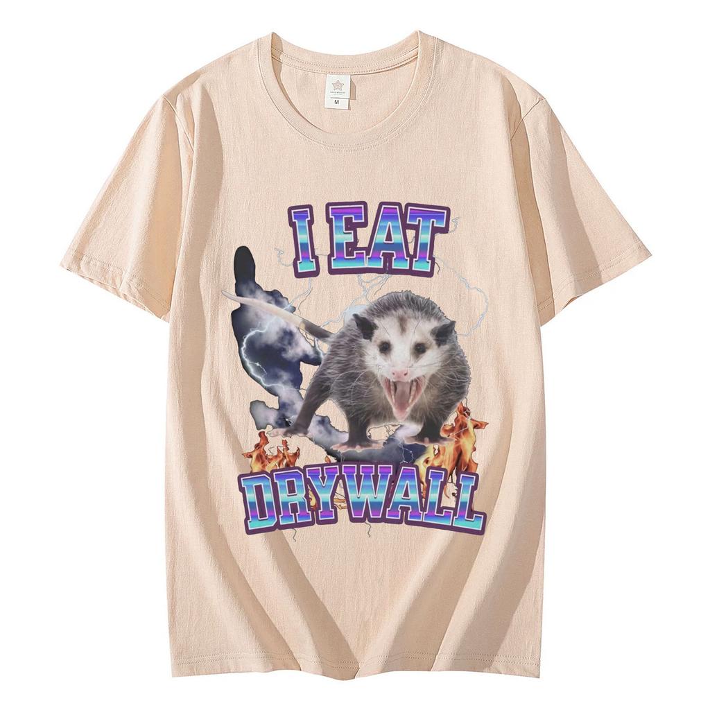 I Eat Dry Wall Opossum Graphic T Shirts Fashion Funny Meme Short Sleeve Tshirt Unisex Casual Vintage Tshirts Y2k Streetwear