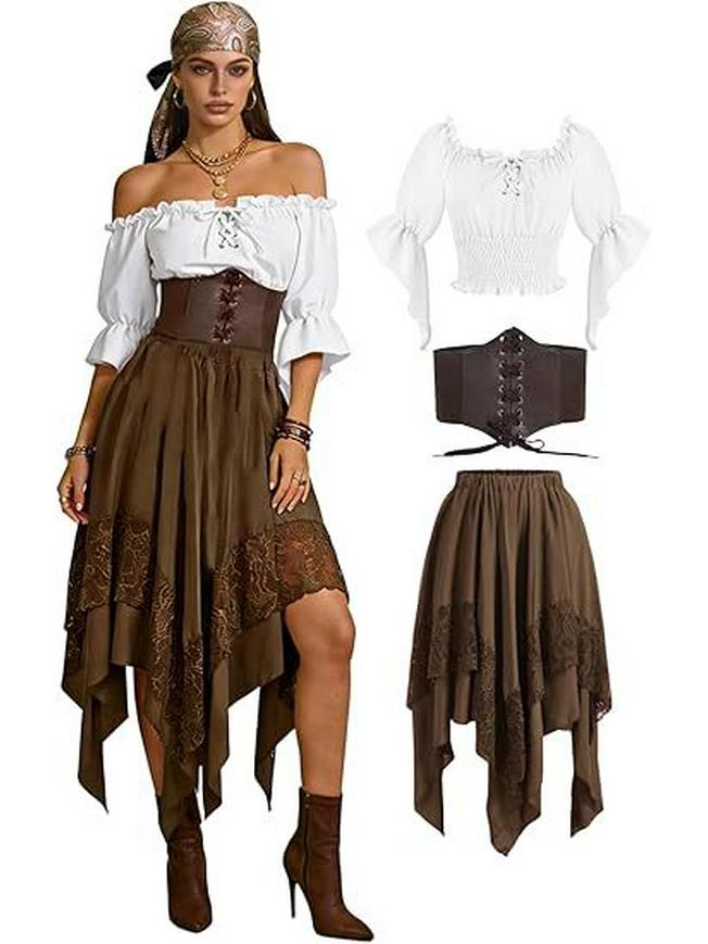 2026 Large Renaissance Lace Skirt Dress - Asymmetrical Halloween Fairy Style