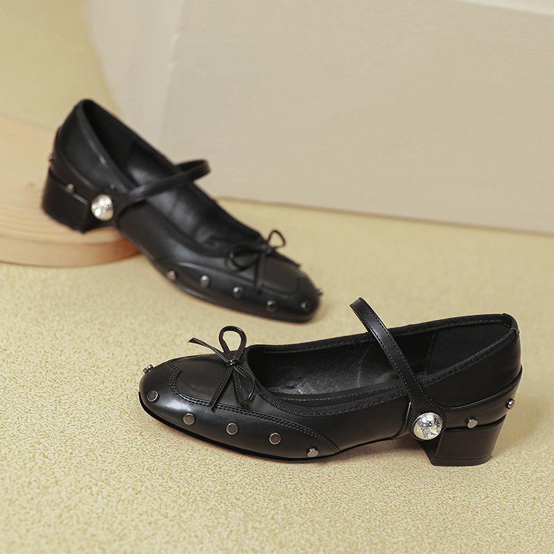 Retro Mary Jane Shoes French Low-heeled Single Shoes Women's 2025 New Spring and Autumn Foreign Trade Women's Shoes Square Head High Heels Thick Heel