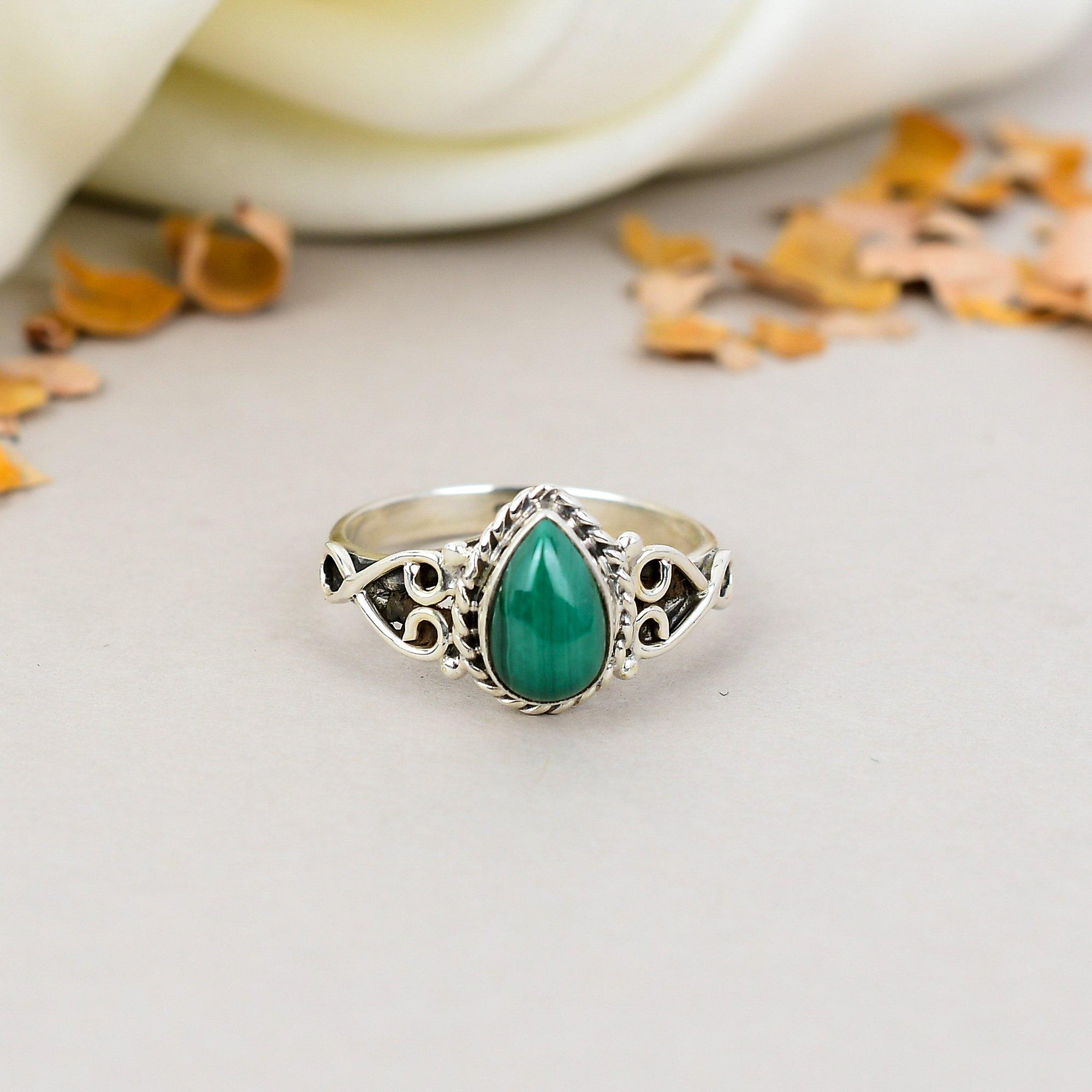 

925 Sterling Silver Malachite Gemstone Ring For Women 10