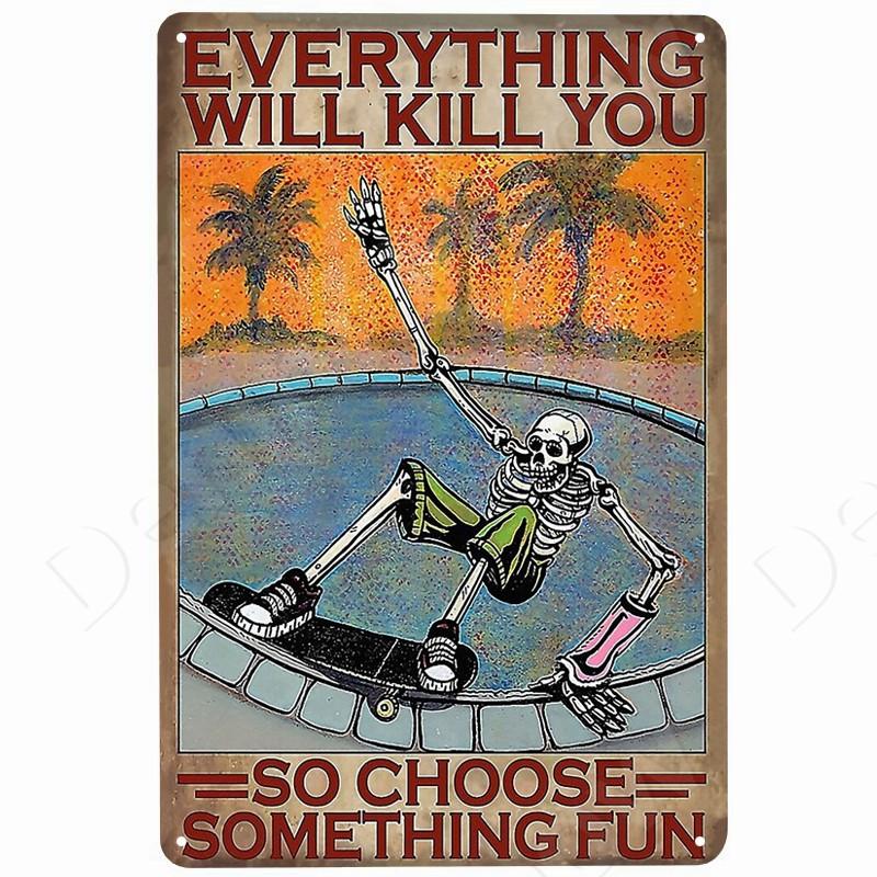 Skeleton Vintage Metal Tin Sign, You and Me We Got This Skull, Retro Plate for Bar, Pub, Cafe, Wall Decor, Love Gifts for Fam