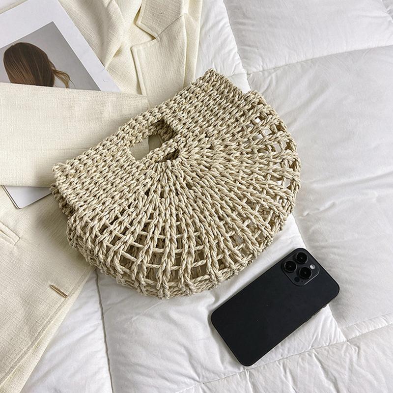 Yogodlns Bohemian Large Capacity Beach Bag Women's Straw Bag Stylish Handbag Natural Grass Hand Woven Designer Female Basket Shoulder Bag