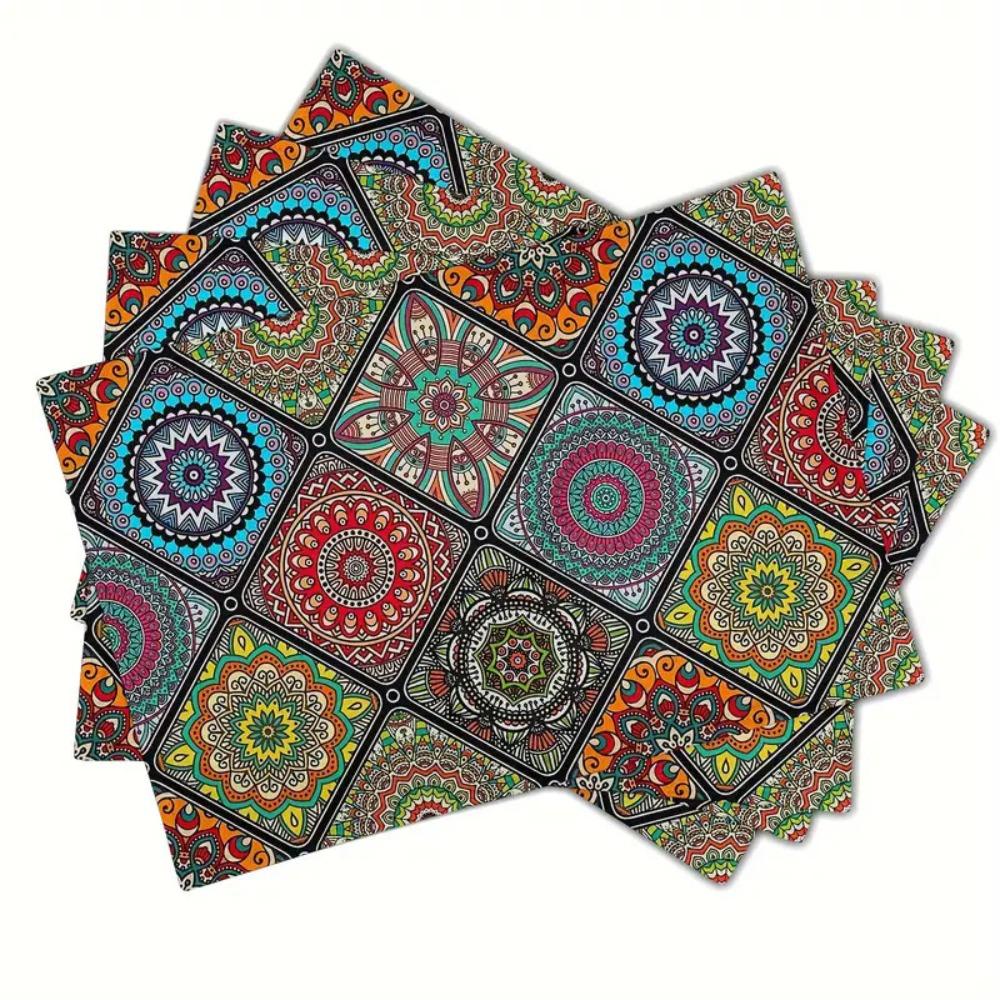 4Pcs Rectangular Boho Mandala Placemats Linen Floral Dining Mats Geometric Table Mat Dinner