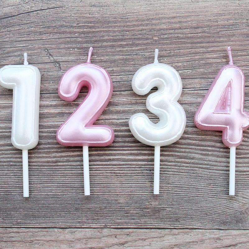 New Product Pearlescent Digital Birthday Candles 0-9 Baking Party Decoration Pink White One-year-old Cake Candles
