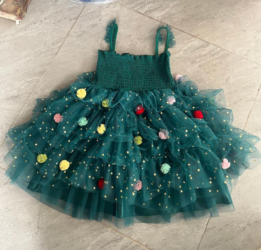 Rojtos spagettipántos karácsonyi ruha - Színes puffos szoknya lányoknak