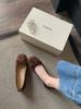Cowhide Version~ French Bow Leather Ballet Shoes Women's Small Heel Single Shoes Mary Jane Ballet Flat Shoes Low Heel
