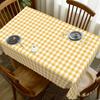 Fresh Yellow and White Checkered Tablecloth with Lace Design, Suitable for Retro and Country Stylesxzj