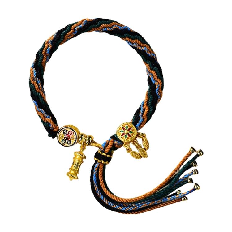 Vibranting Tibetan Handmade Woven Bracelet with Symbolic Patterns Portable Accessory for Festive and Spiritual Event